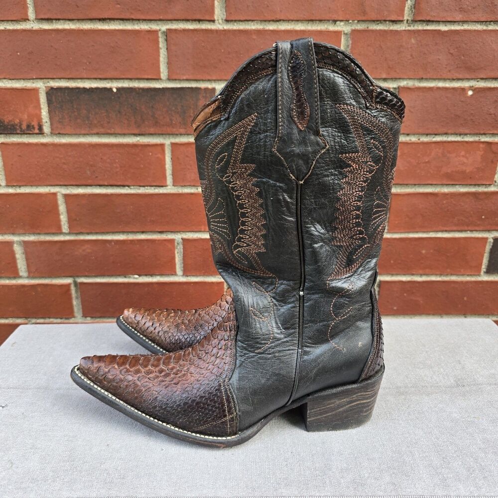 Rogers Boots Brown Alligator Cowboy Boots Women's Size 6.5 Handmade Mexico